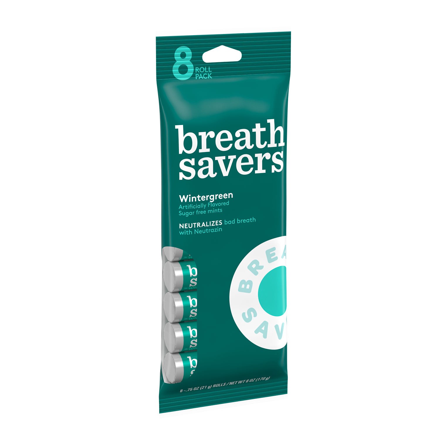 slide 1 of 4, Breath Savers Wintergreen Flavored Sugar Free Breath Mints Rolls, 0.75 oz (8 Count), 0.75 oz