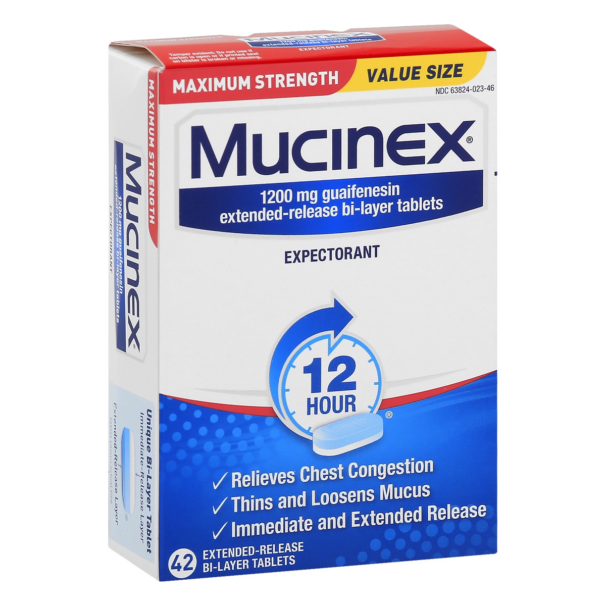 slide 7 of 9, Mucinex Maximum Strength 12 Hour Chest Congestion Expectorant Relief Tablets, 1200 mg, 42 Count, Thins & Loosens Mucus, 42 ct