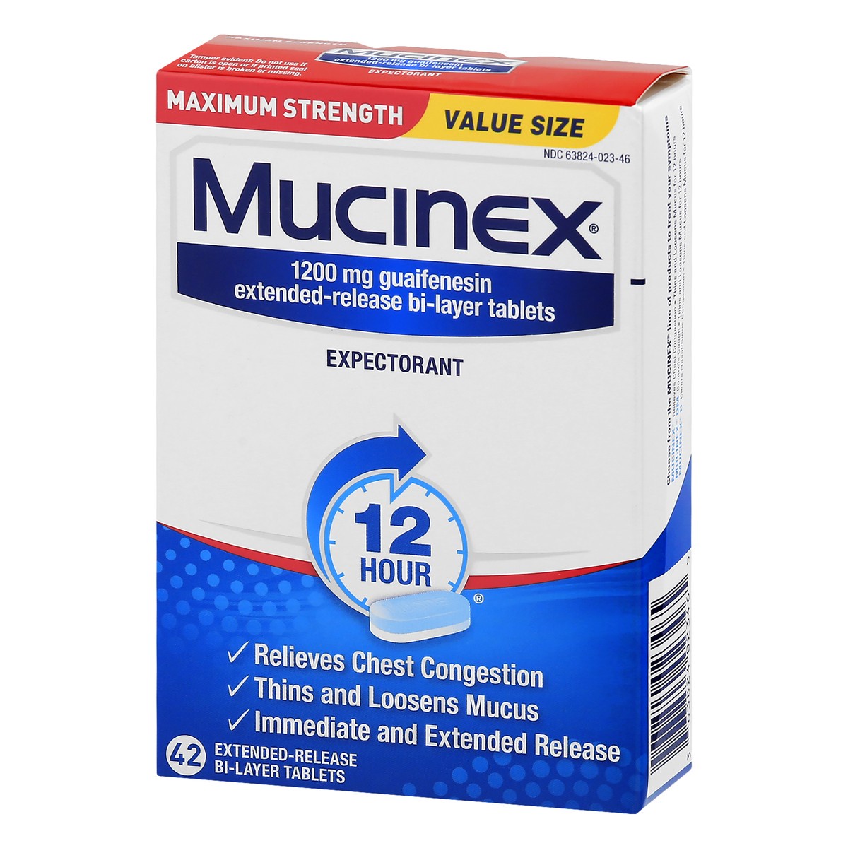 slide 8 of 9, Mucinex Maximum Strength 12 Hour Chest Congestion Expectorant Relief Tablets, 1200 mg, 42 Count, Thins & Loosens Mucus, 42 ct