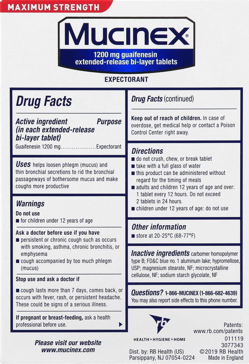 slide 4 of 9, Mucinex Maximum Strength 12 Hour Chest Congestion Expectorant Relief Tablets, 1200 mg, 42 Count, Thins & Loosens Mucus, 42 ct