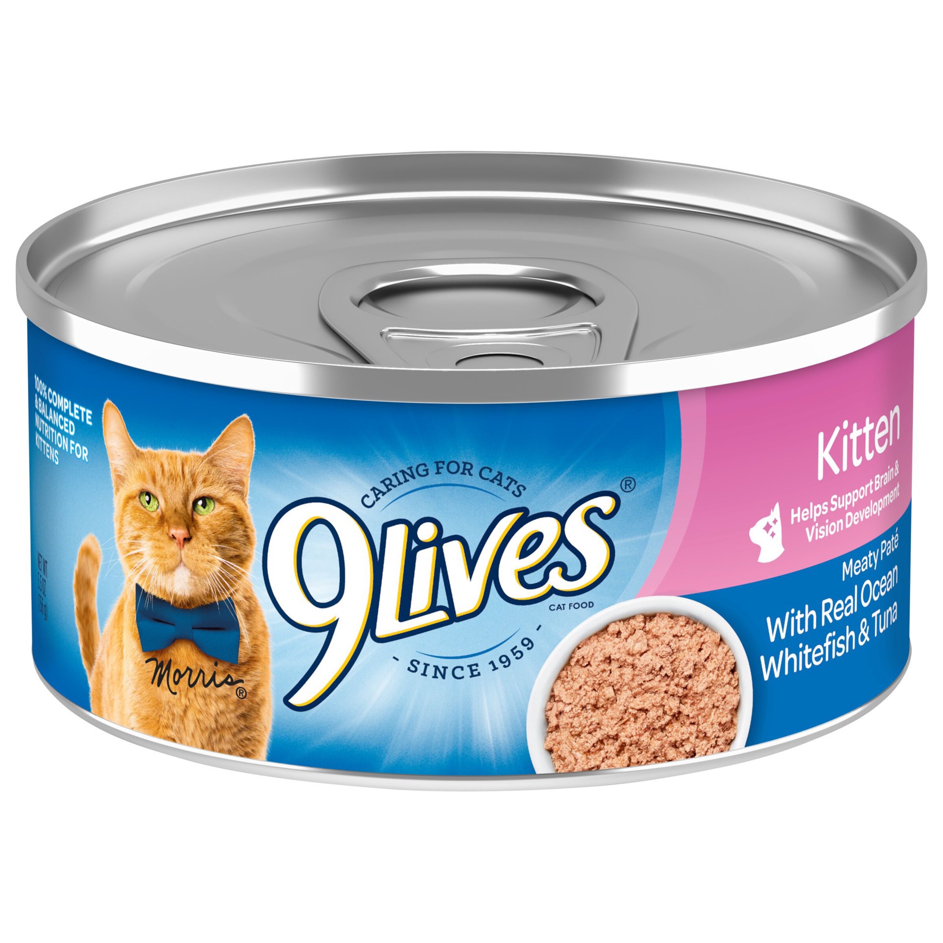 slide 1 of 1, 9Lives Wet Kitten Food, Meaty Paté With Real Ocean Whitefish & Tuna, 5.5 Oz. Can, 5.5 oz