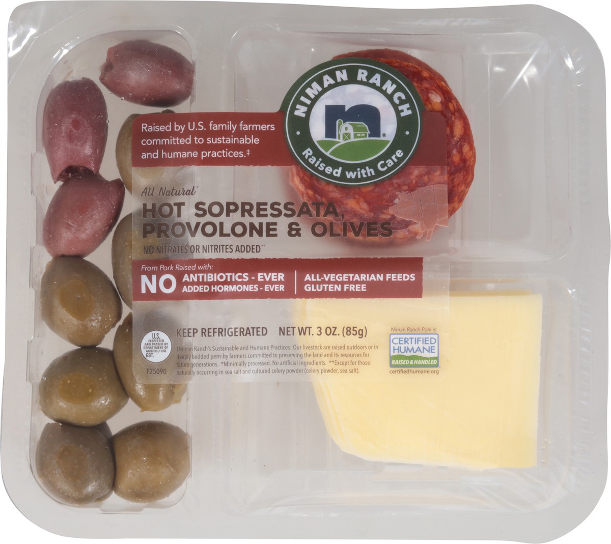 slide 2 of 14, Niman Ranch All Natural Hot Sopressata Provolone & Olives 3 oz, 3 oz