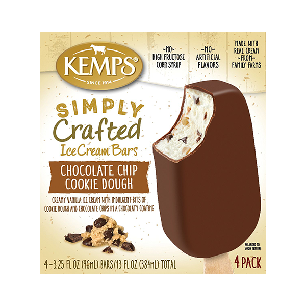 Kemps Simply Crafted Ice Cream Bars, Chocolate Chip Cookie Dough, 4