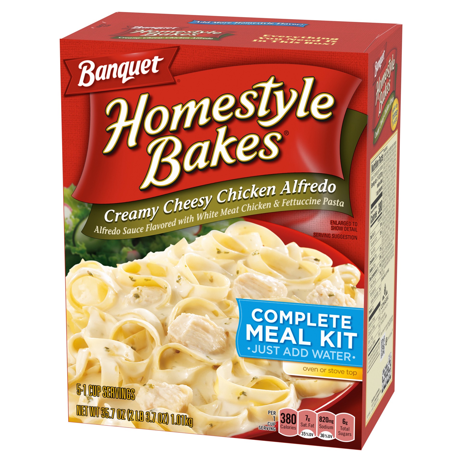 slide 3 of 5, Banquet Homestyle Bakes Creamy Cheesy Chicken Alfredo Complete Meal Kit 35.7 oz, 35.70 oz