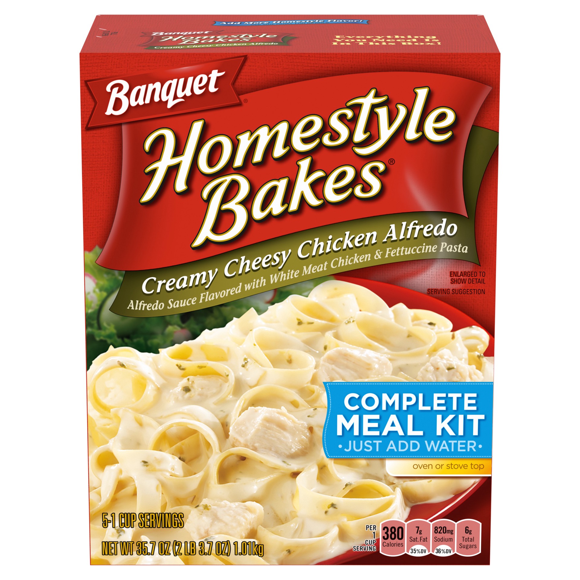 slide 1 of 5, Banquet Homestyle Bakes Creamy Cheesy Chicken Alfredo Complete Meal Kit 35.7 oz, 35.70 oz