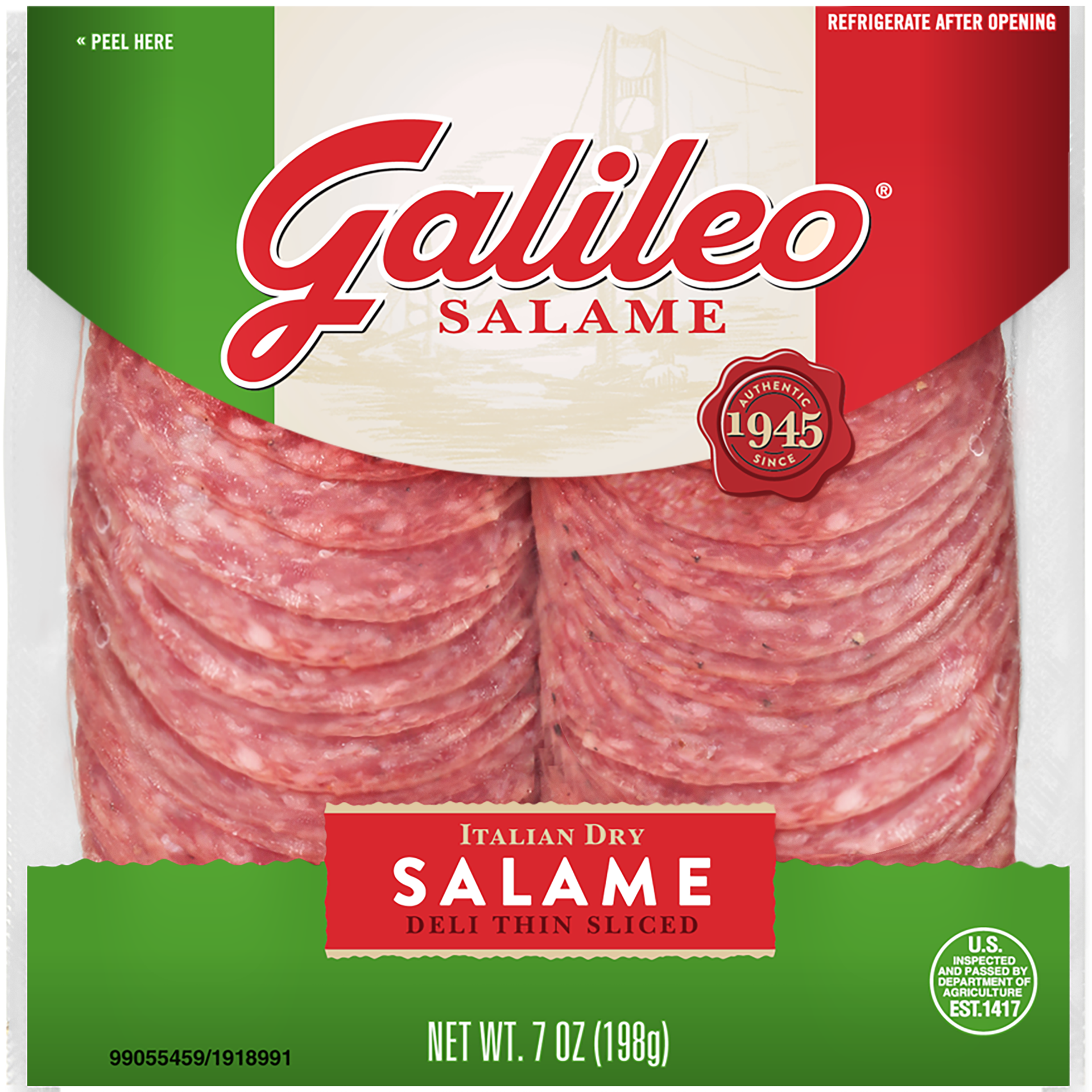 slide 1 of 4, Galileo Salame Deli Thin Sliced Italian Dry Salame, 7 oz., 198.45 g