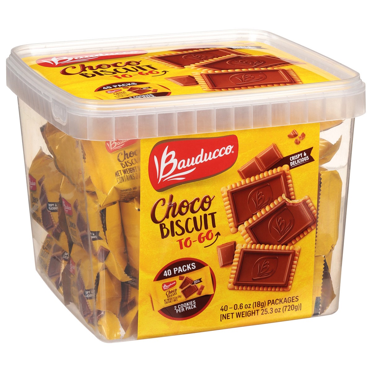 slide 2 of 9, Bauducco Choco Biscuit Tub 40 Pk, 40 ct