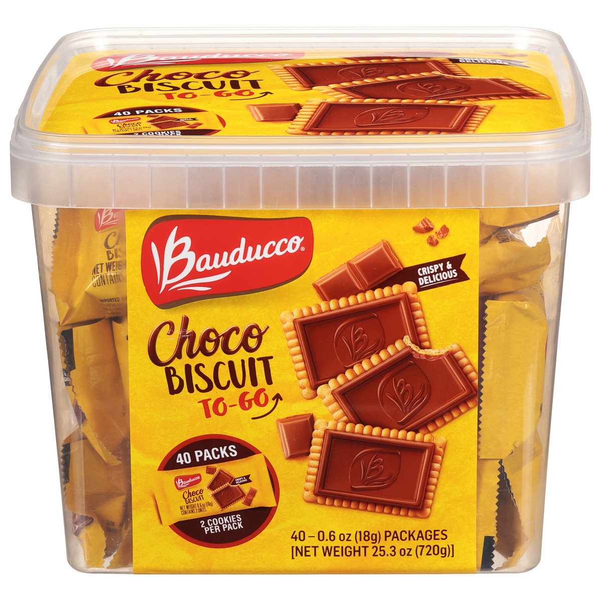 slide 1 of 9, Bauducco Choco Biscuit Tub 40 Pk, 40 ct