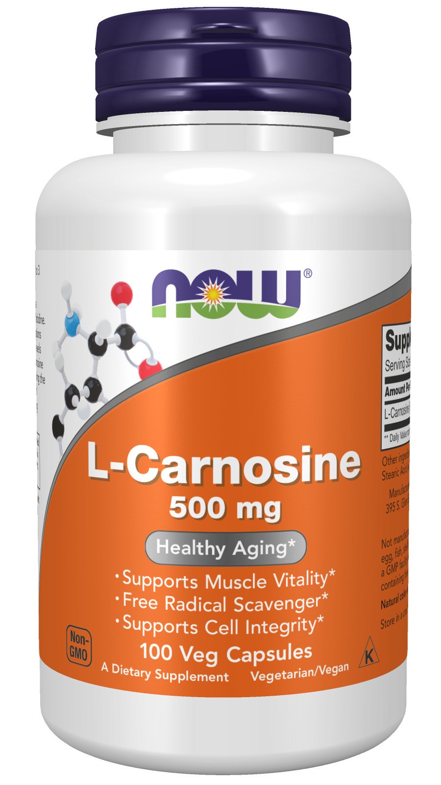 slide 1 of 4, NOW L-Carnosine 500 mg - 100 Veg Capsules, 100 ct