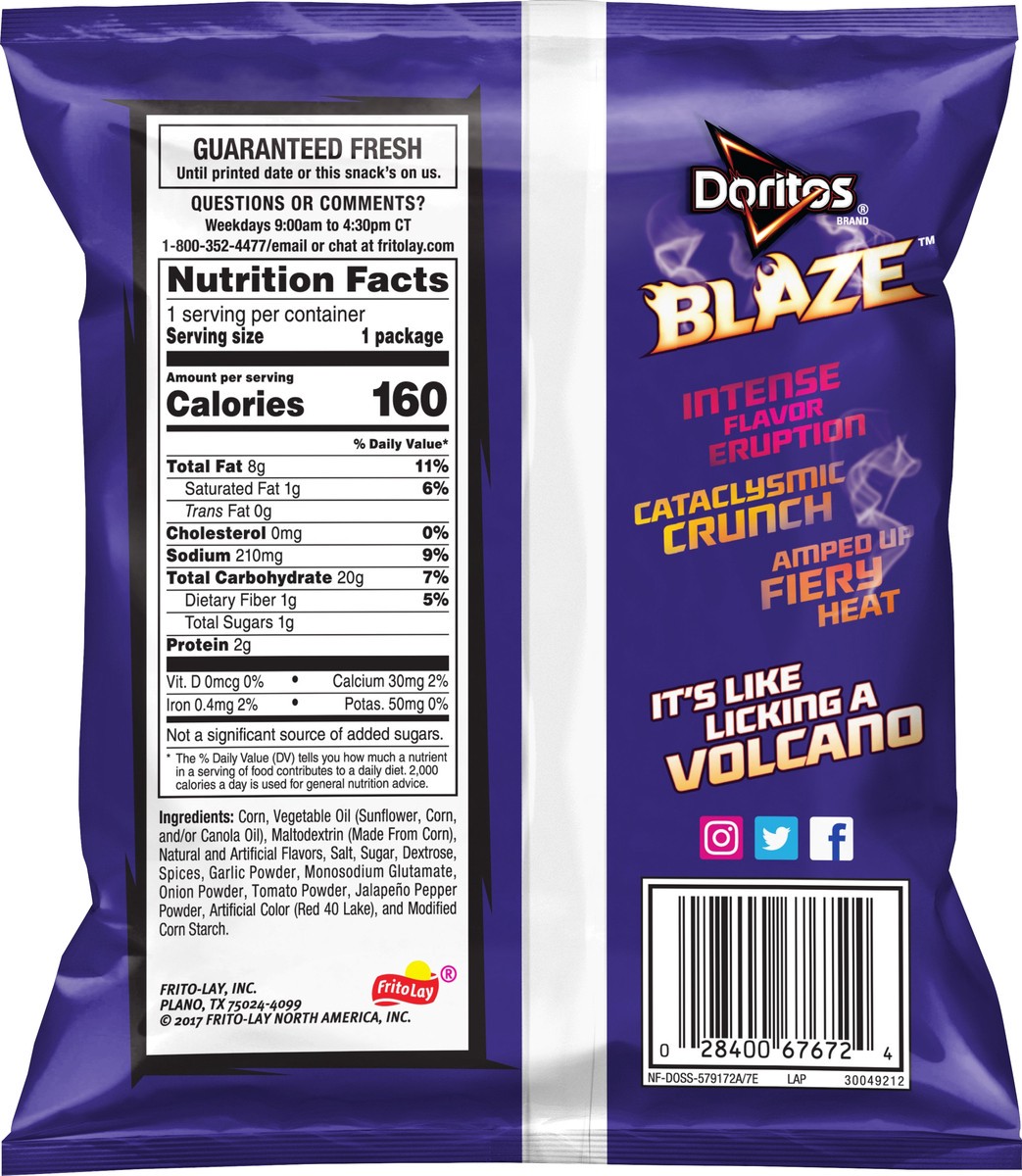 slide 2 of 5, Doritos Flavored Tortilla Chips Blaze 1 1/8 Oz, 1.12 oz