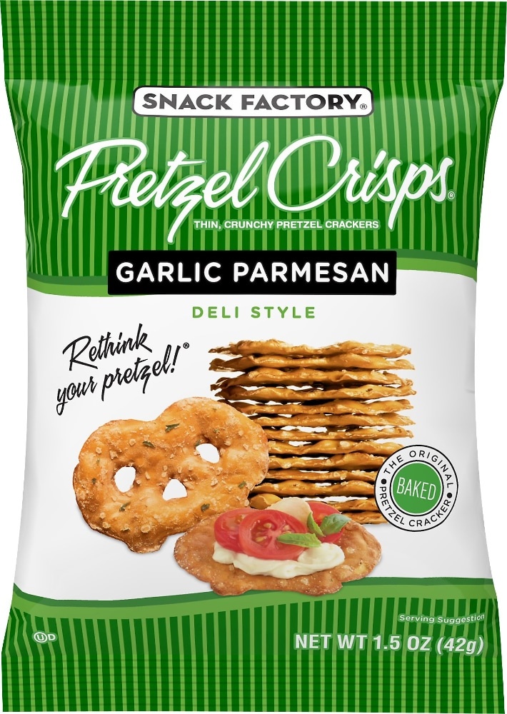 slide 1 of 1, Snack Factory Pretzel Crisps Garlic Parmesan Deli Style Crunchy Pretzel Crackers, 1.5 oz