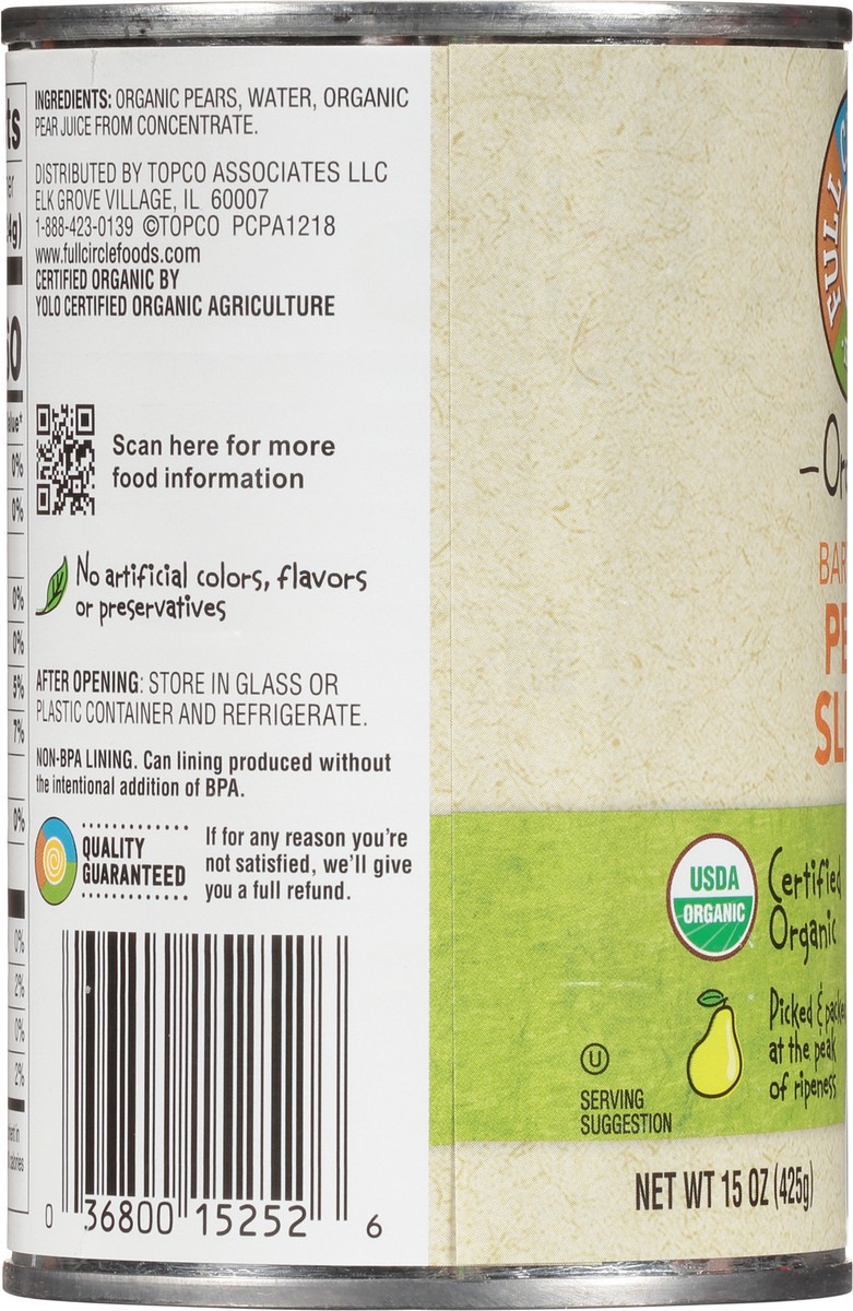 slide 7 of 9, Full Circle Market Organic Bartlett Pear Slices - 15 oz, 15 oz