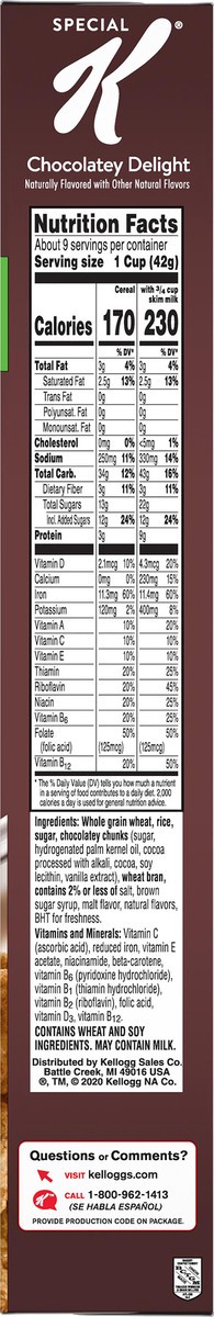 slide 5 of 8, Special K Cold Breakfast Cereal, 11 Vitamins and Minerals, Chocolatey Delight, 13.2oz Box, 1 Box, 13.2 oz