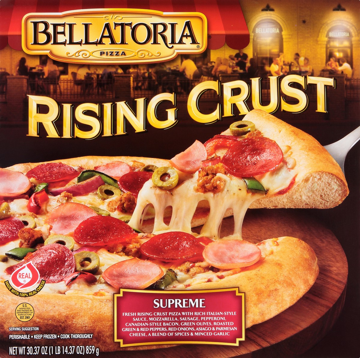 slide 4 of 13, Bellatoria Rising Crust Supreme Pizza 30.37 oz, 30.37 oz