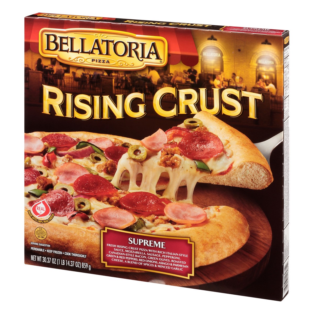 slide 9 of 13, Bellatoria Rising Crust Supreme Pizza 30.37 oz, 30.37 oz