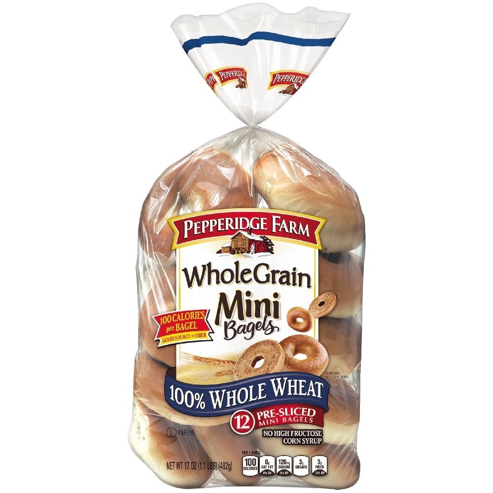 slide 1 of 1, Pepperidge Farm Mini Bagels, Whole Grain, 100% Whole Wheat, 12 ct