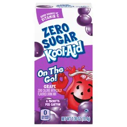 Kool-Aid Grape Zero Sugar Artificially Flavored Drink Mix, 6 ct On-the-Go-Packets, 8 per Case