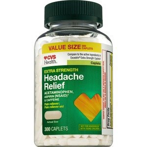 slide 1 of 1, Cvs Health Extra Strength Headache Relief Acetaminophen, Aspirin (Nsaid) & Caffeine Caplets, 300 Ct, 1 ct