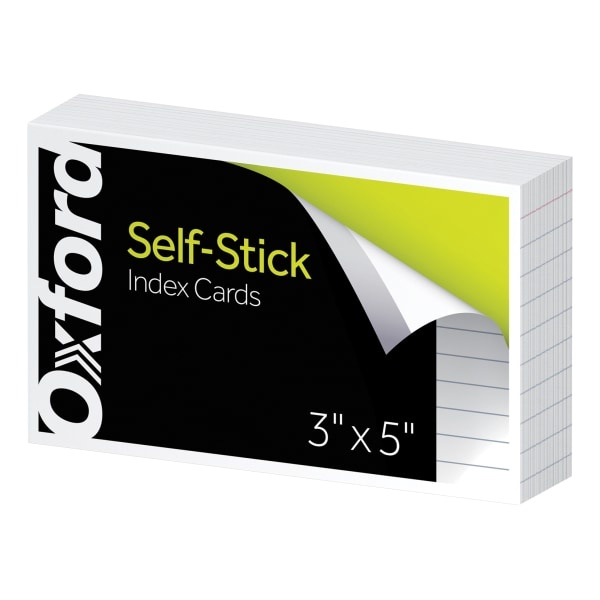 slide 1 of 1, Oxford Self-Stick Index Cards, 3'' X 5'', Ruled, White, Pack Of 100 Cards, 100 ct