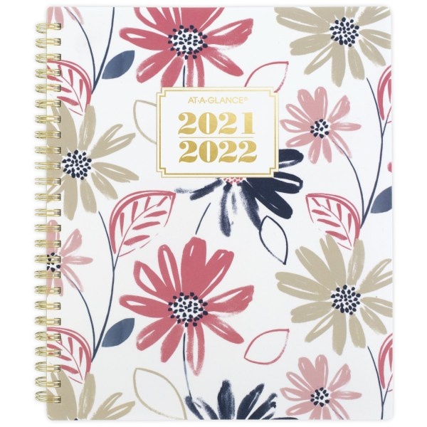 slide 1 of 8, At-A-Glance 13-Month Badge Floral Academic Weekly/Monthly Planner, 7'' X 8-3/4'', Multicolor, July 2021 To July 2022, 1535F-805A, 1 ct