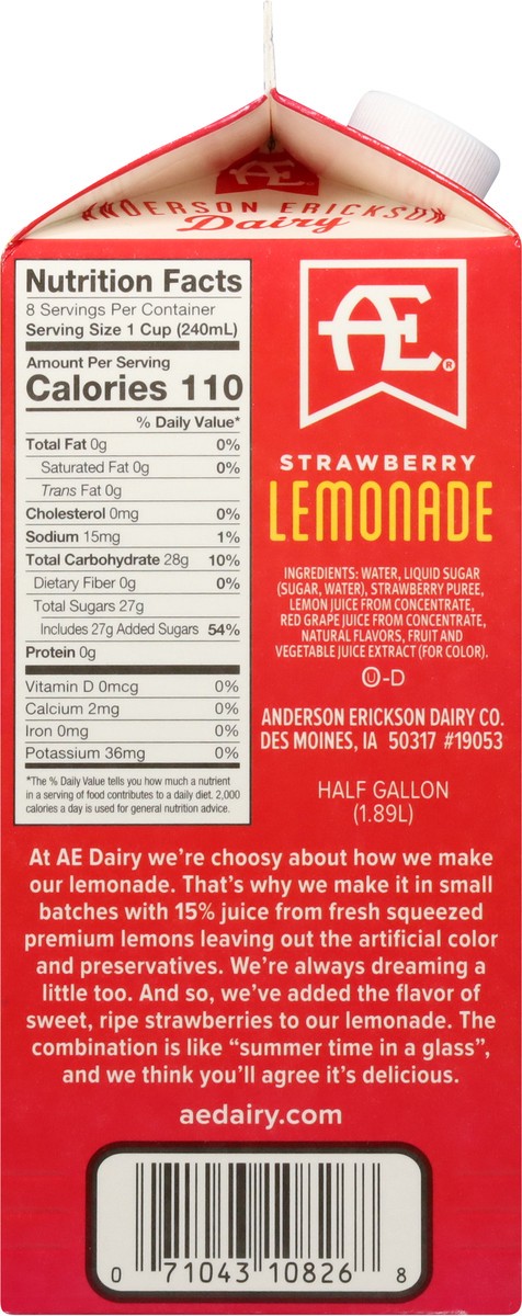 slide 11 of 13, Anderson Erickson Dairy AE Dairy Strawberry Lemonade, 1/2 gal
