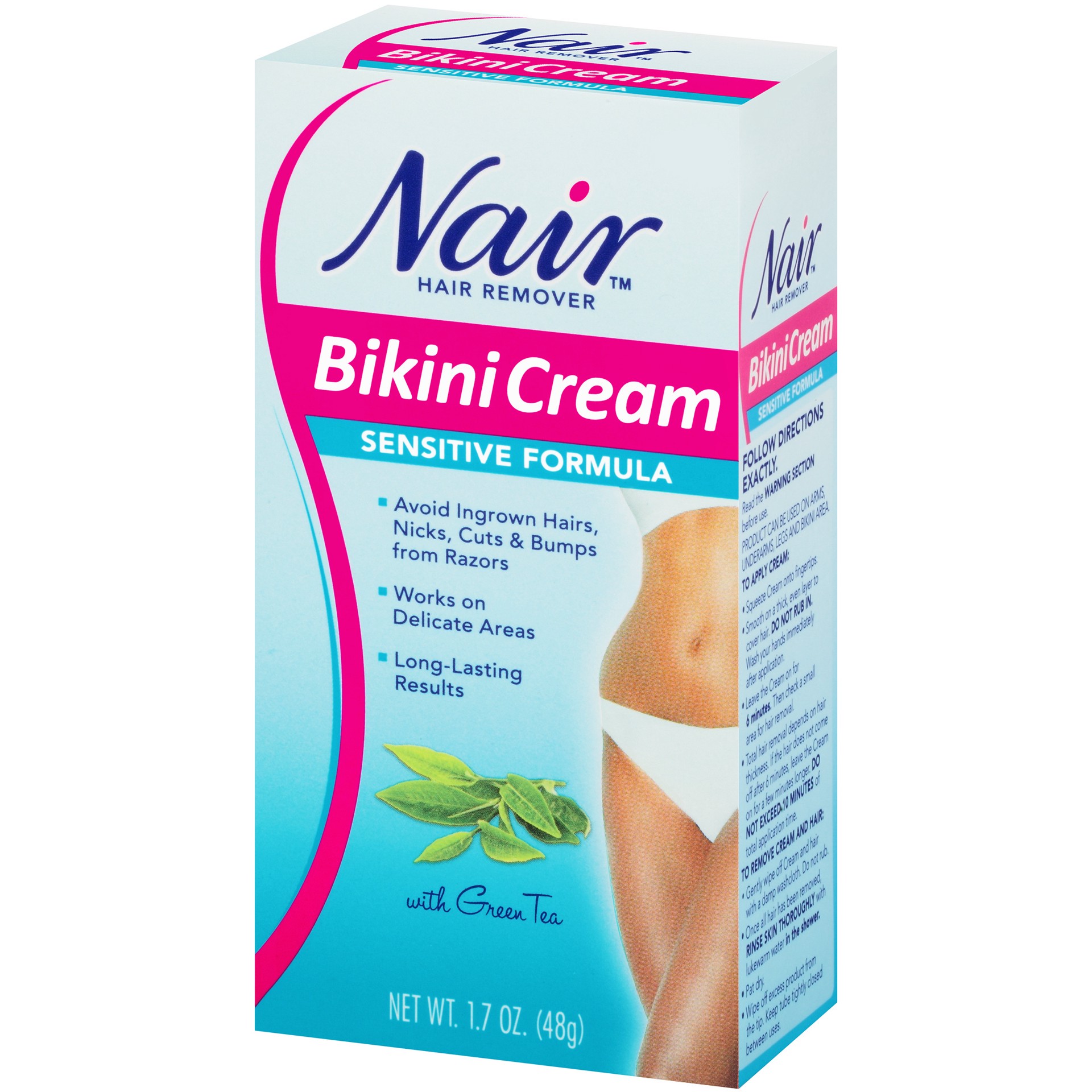 slide 3 of 3, Nair Hair Remover Sensitive Formula Bikini Cream Hair Removal, 1.7 Oz Box, 1 ct