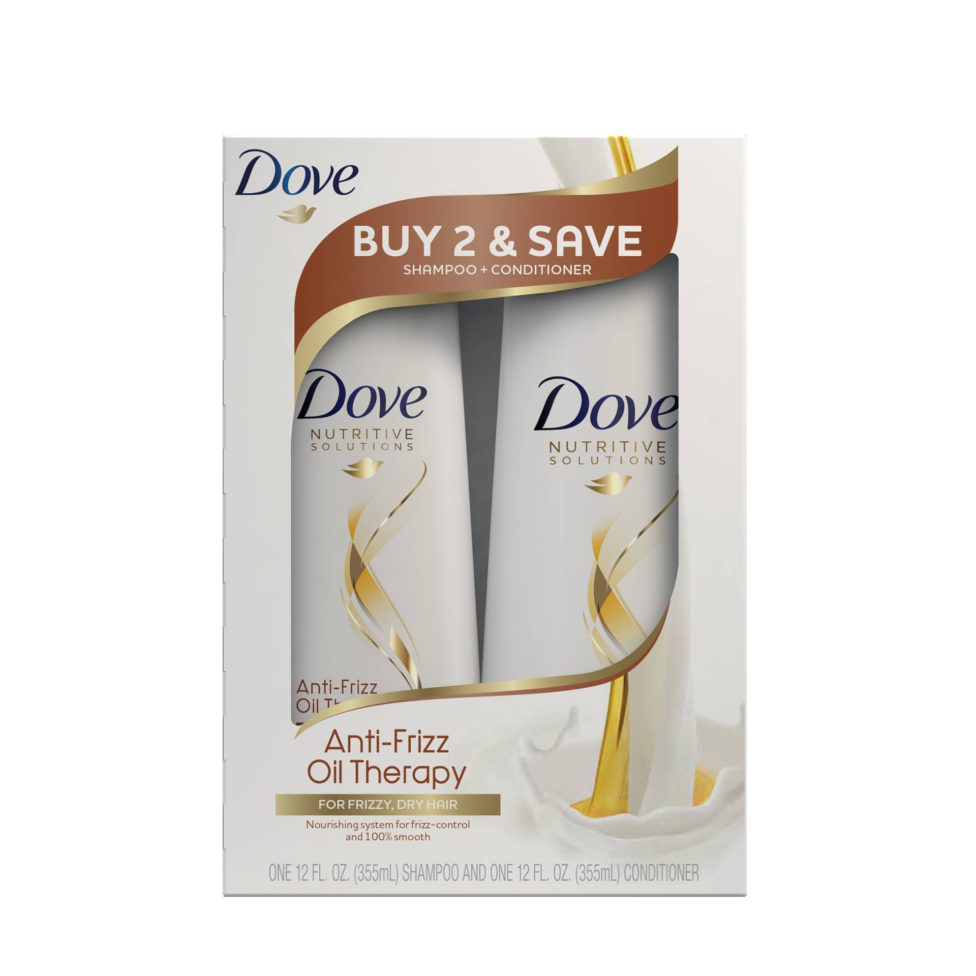 slide 1 of 4, Dove Anti-Frizz Oil Therapy Shampoo + Conditioner, 1 ct