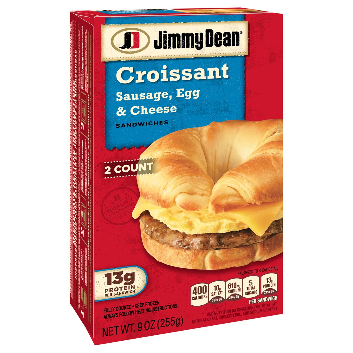 slide 6 of 9, Jimmy Dean Croissant Breakfast Sandwiches with Sausage, Egg, and Cheese, Frozen, 2 Count, 2 ct