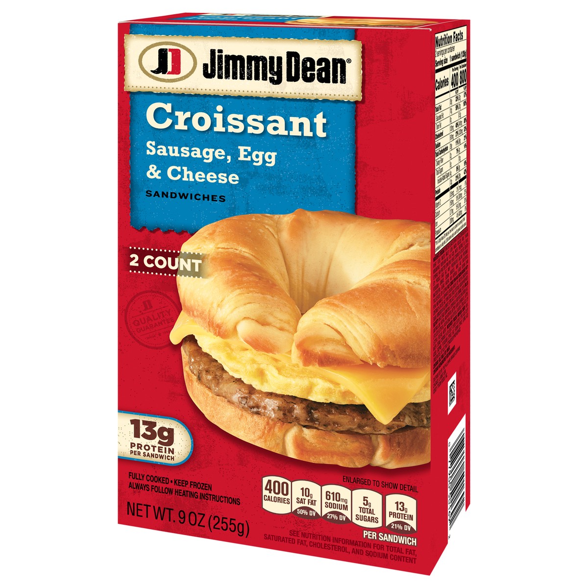 slide 3 of 9, Jimmy Dean Croissant Breakfast Sandwiches with Sausage, Egg, and Cheese, Frozen, 2 Count, 2 ct
