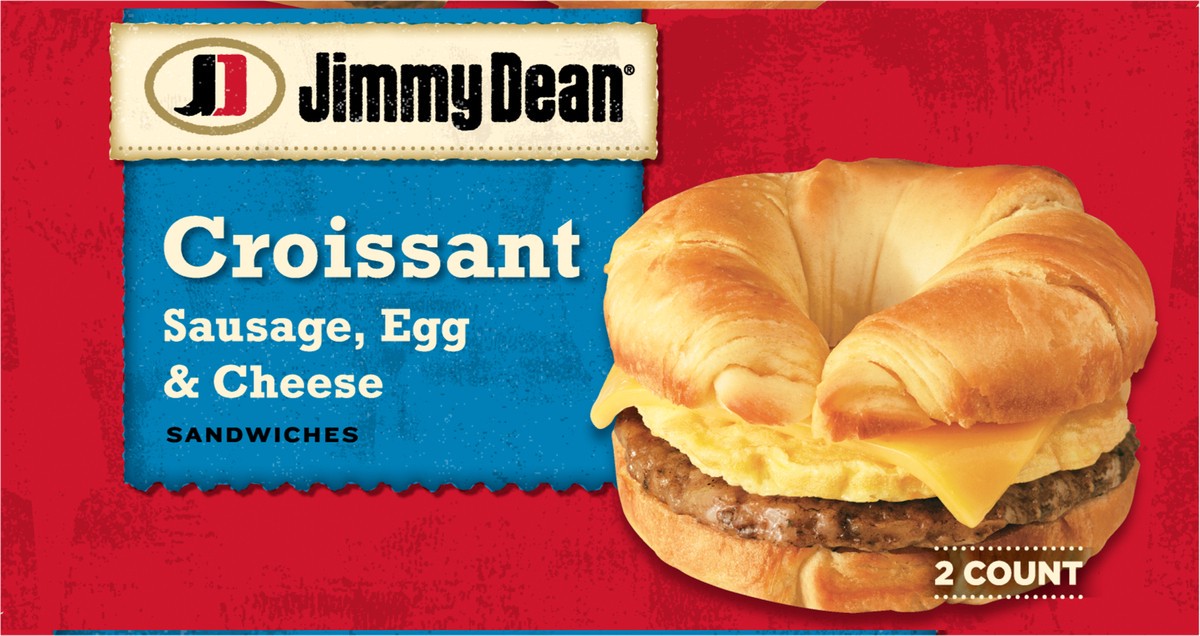 slide 5 of 9, Jimmy Dean Croissant Breakfast Sandwiches with Sausage, Egg, and Cheese, Frozen, 2 Count, 2 ct