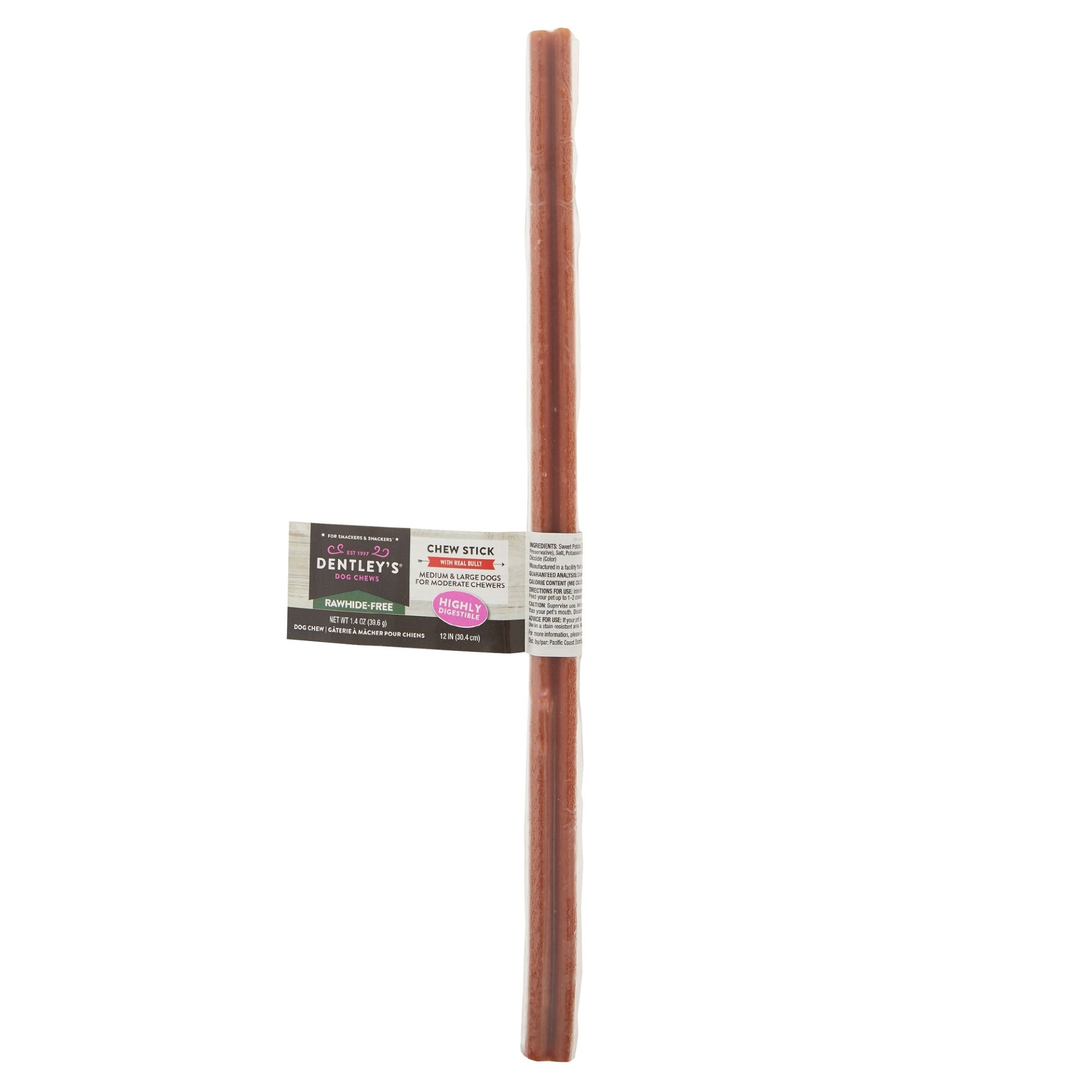 slide 1 of 1, Dentley's Rawhide-Free 12 Bully Stick Dog Chew'', 1 count, 1 ct