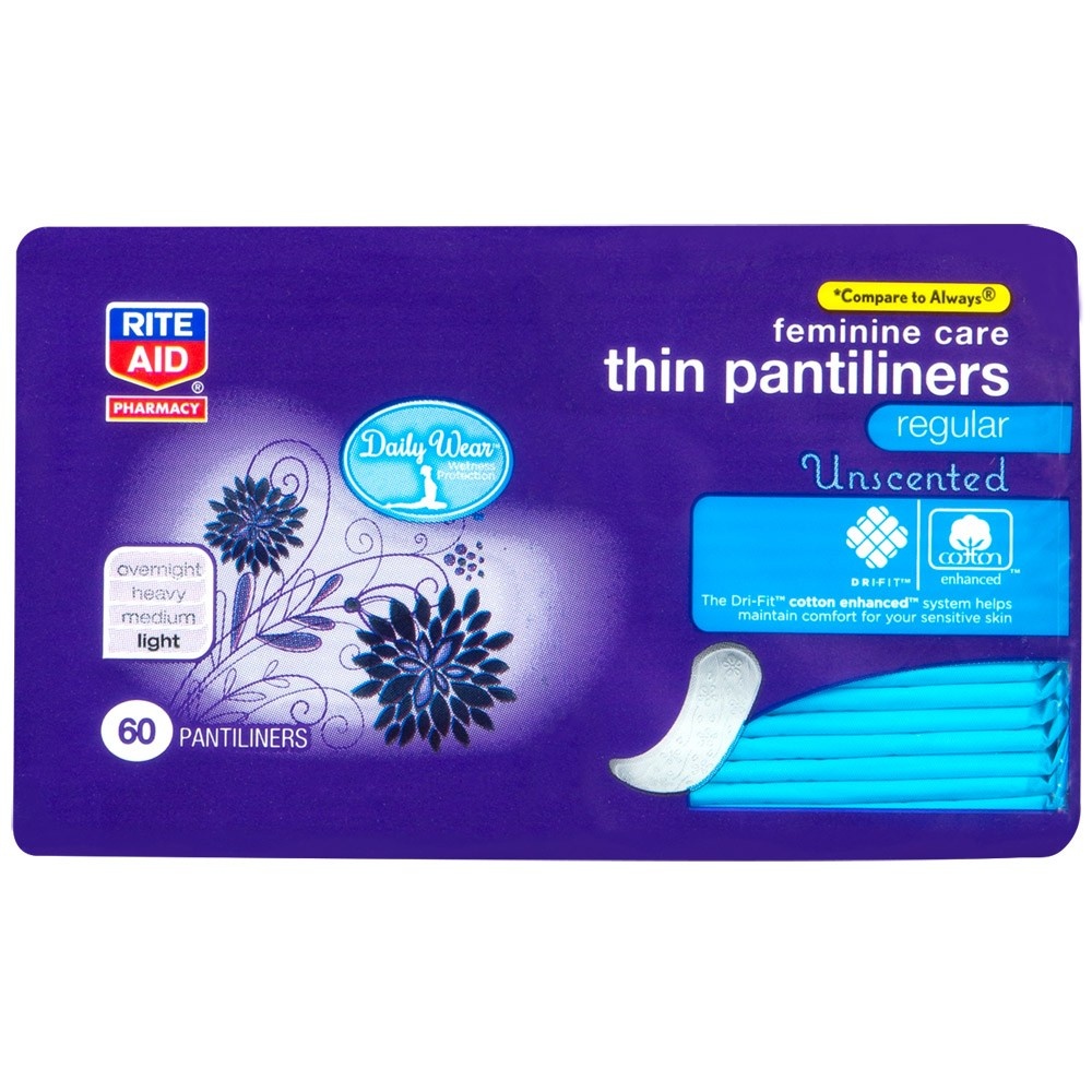 slide 1 of 1, Rite Aid Thin Pantiliners, Regular, Unscented, 60 ct