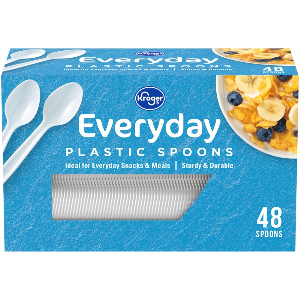 slide 1 of 1, Kroger Everyday Plastic Spoons - White, 48 ct