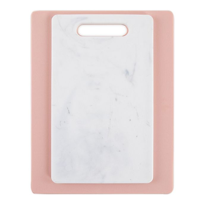 slide 1 of 4, Dexas Poly Cutting Board Set - Blush/Marble, 2 ct