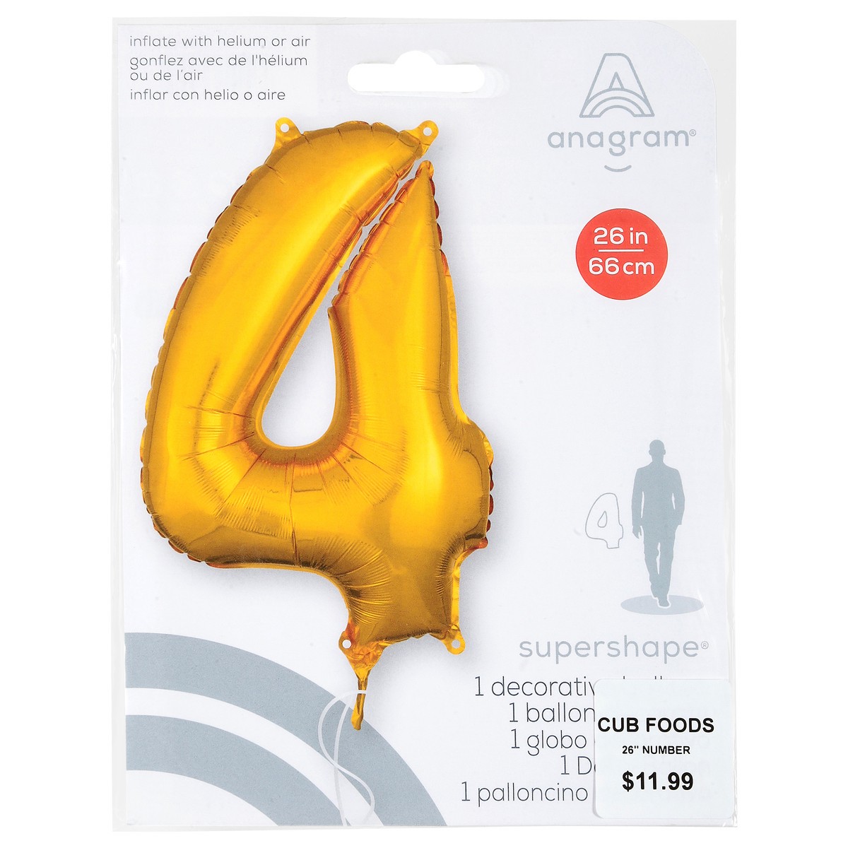 slide 2 of 2, E&R Number 4 Gold Balloon, 26 in