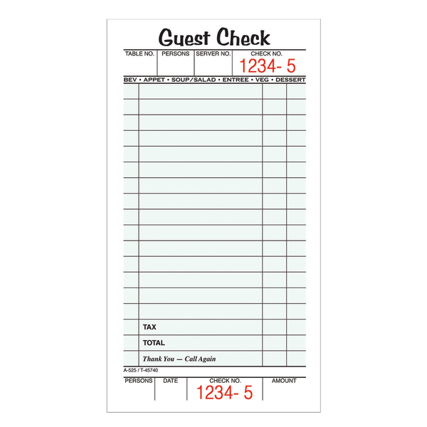 slide 1 of 2, Adams Guest Check Books, 1-Part, 10 pk; 50 ct; 3 2/5 in x 6 3/4 in