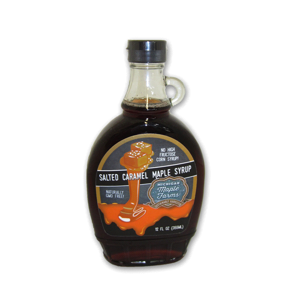 slide 1 of 1, Michigan Maple Farms Salted Caramel Maple Syrup Flat Flask, 12 fl oz
