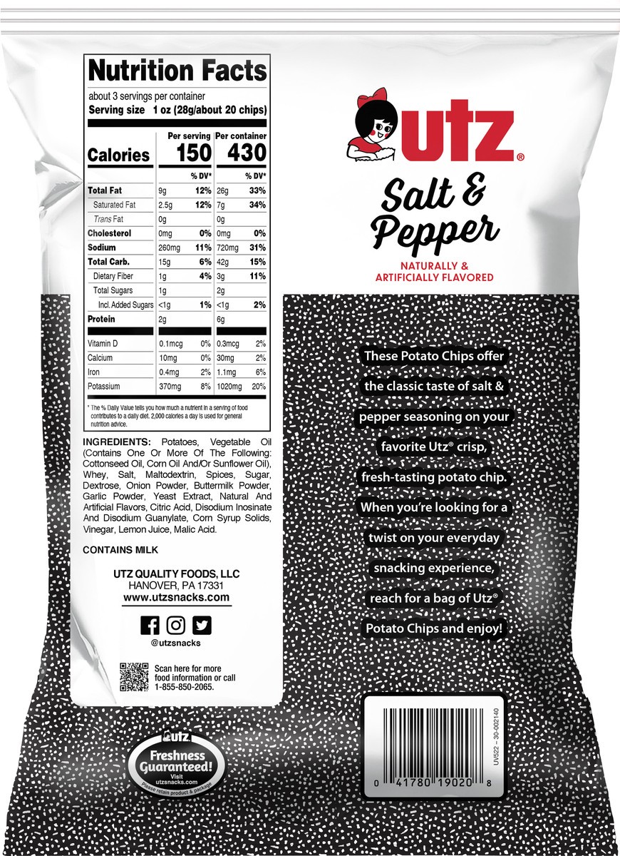 slide 2 of 7, Utz 2.75 oz Utz Salt & Pepper Potato Chips, 2.75 oz