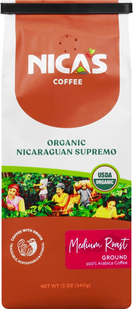 slide 1 of 9, Nica's Coffee Organic Medium Roast Ground Nicaraguan Supremo Coffee - 12 oz, 12 oz