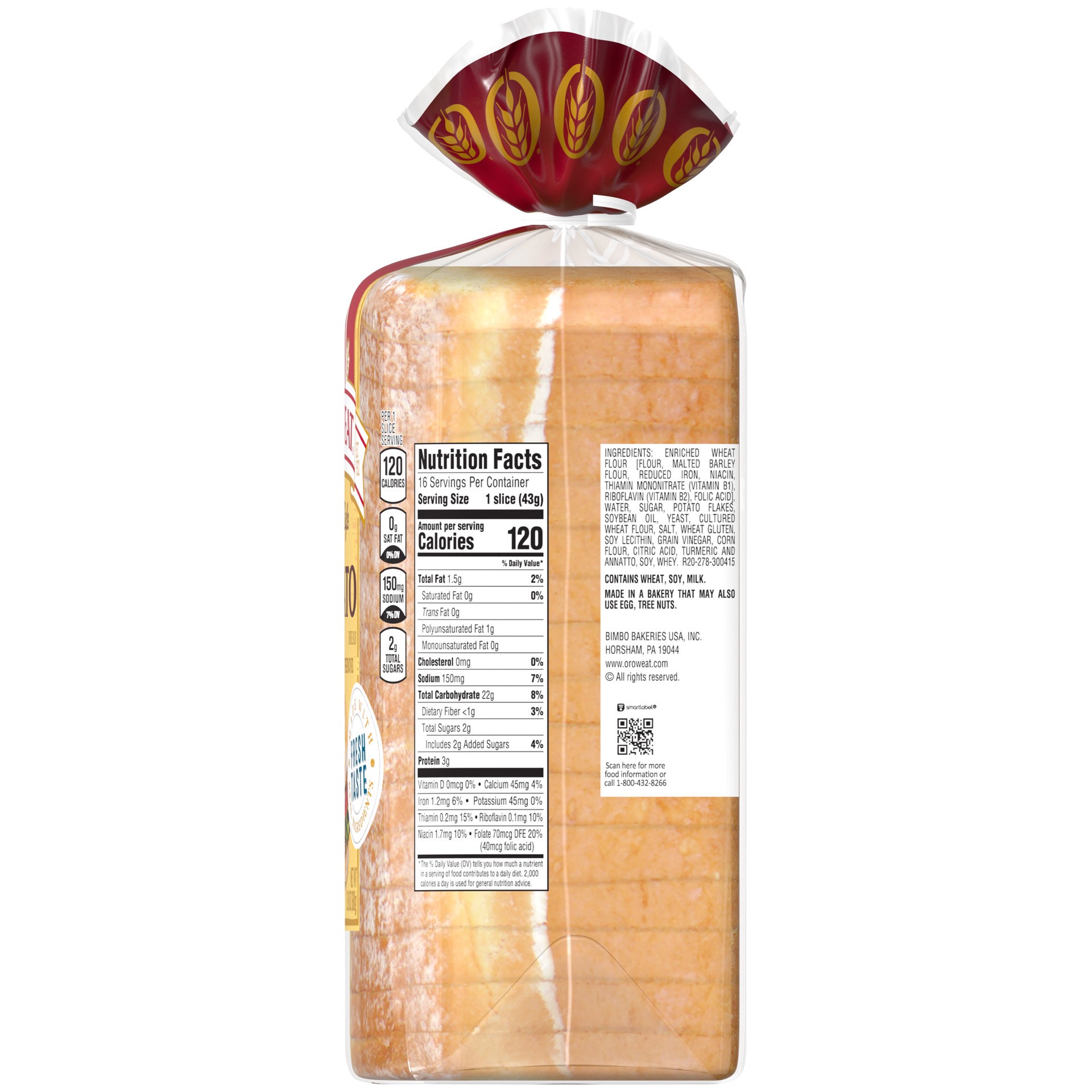 slide 3 of 5, Oroweat Country Style Potato Bread, 24 oz, Potato Bread, Bag, 24 oz