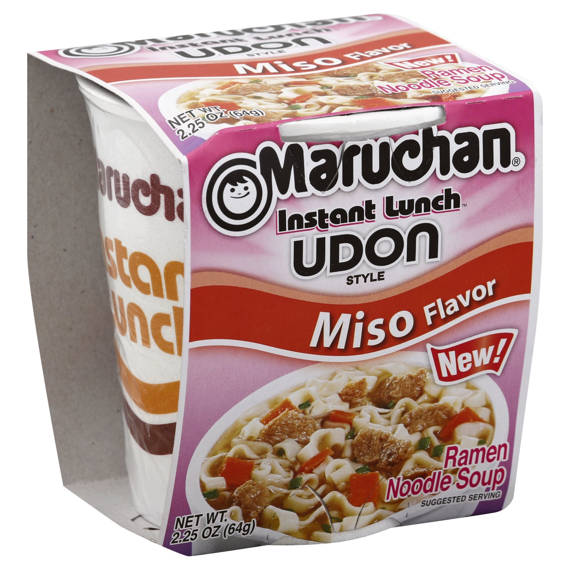 slide 1 of 8, Maruchan Instant Lunch Udon Style Miso Flavor Ramen Noodle Soup, 2.25 oz