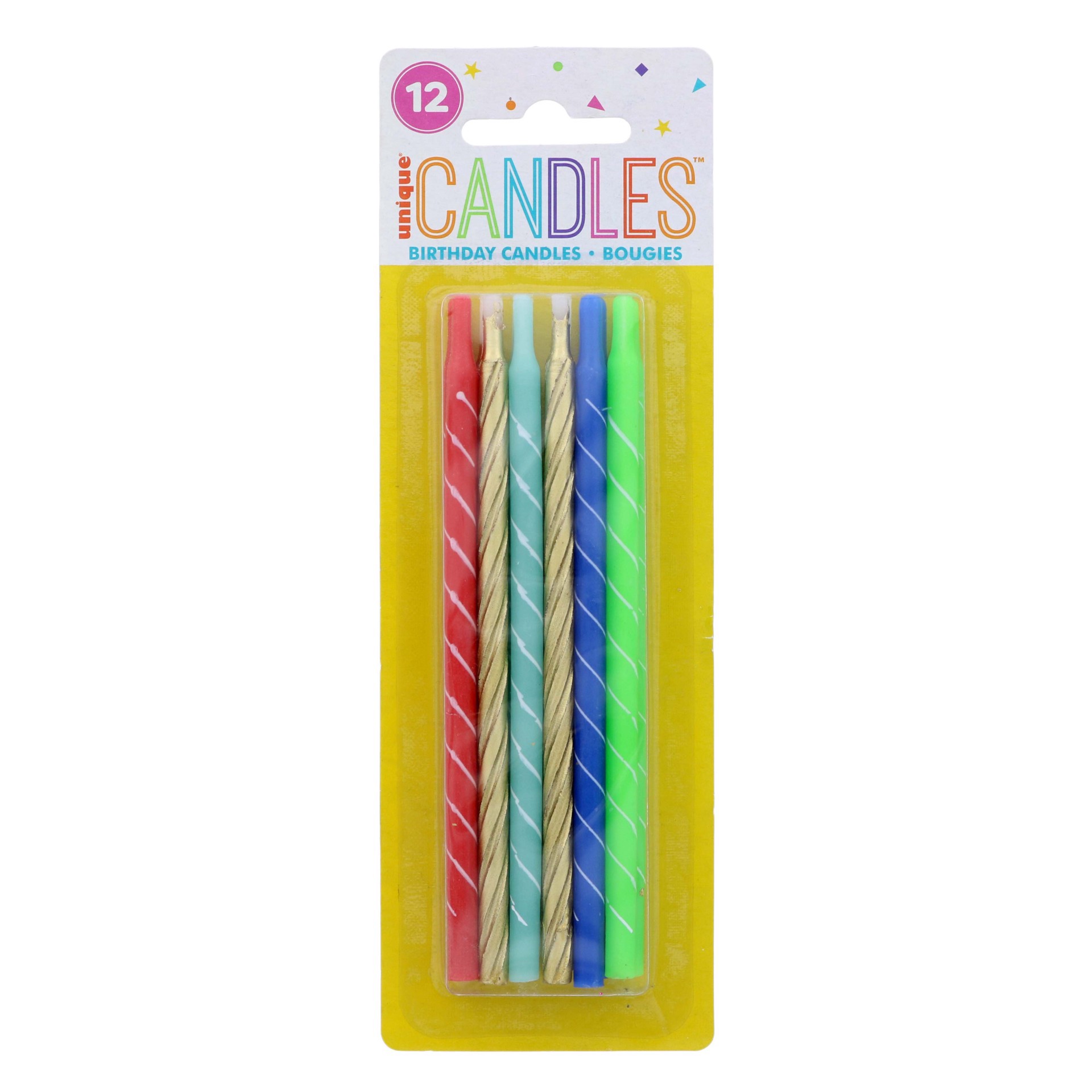 slide 1 of 1, Unique Industries Bright Spiral Birthday Candles, 12 ct