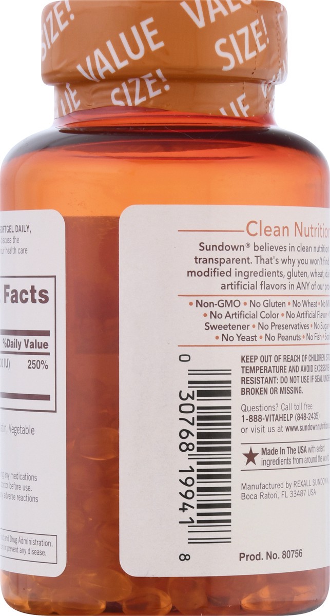 slide 4 of 12, Sundown Non-GMO 50 mcg Softgel Vitamin D3 350 ea, 350 ct