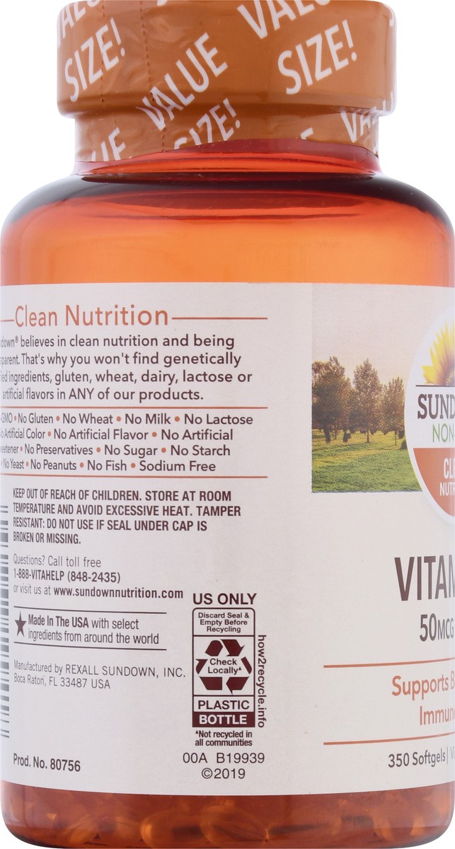 slide 5 of 12, Sundown Non-GMO 50 mcg Softgel Vitamin D3 350 ea, 350 ct