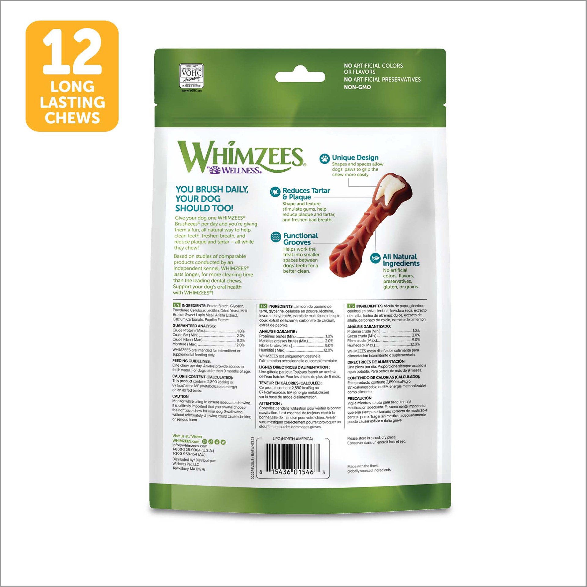 slide 4 of 5, WHIMZEES Wellness Alligator Dog Dental Treats, Natural Chews, Medium Size, (12 Count), 1 ct