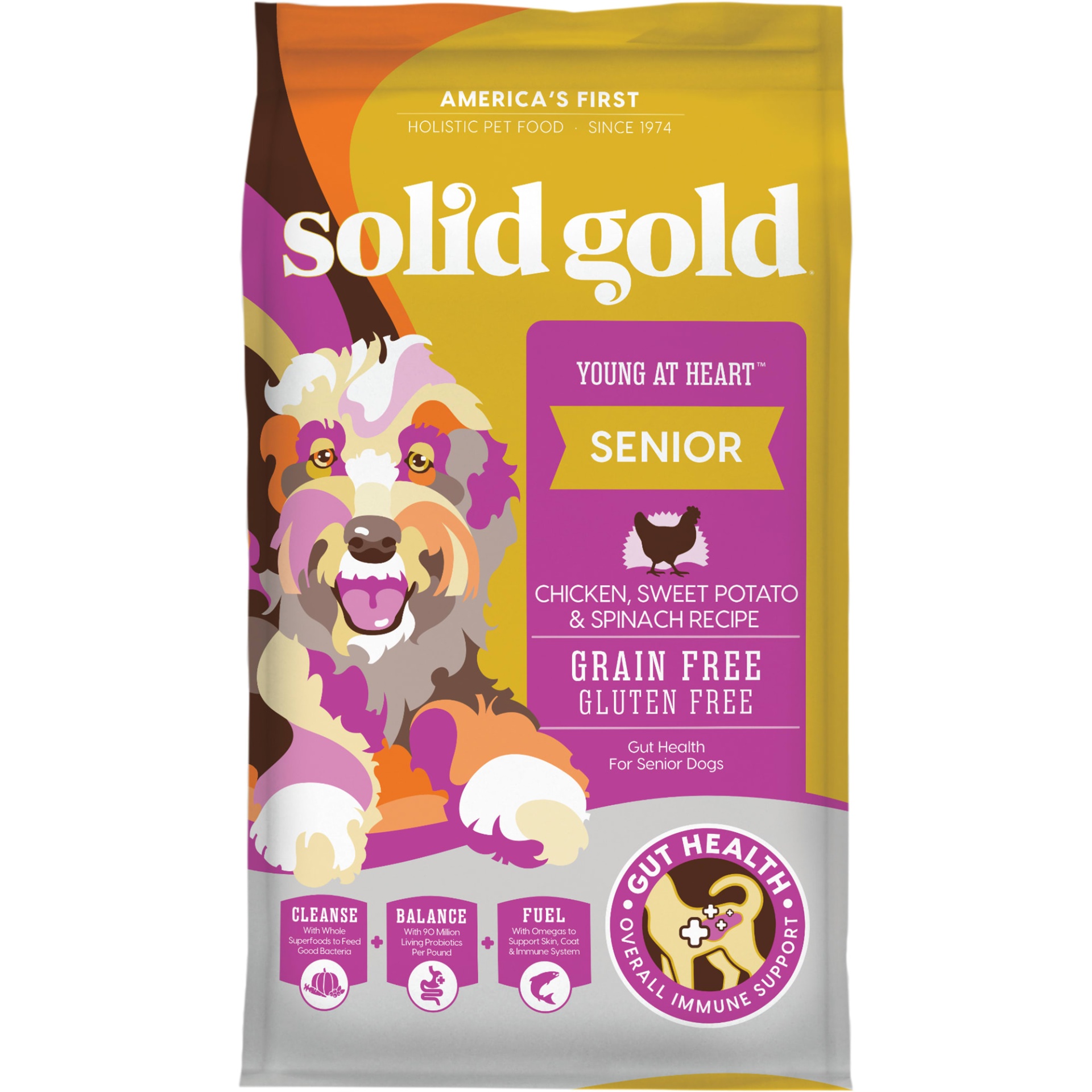 slide 1 of 1, Solid Gold Young At Heart Chicken, Sweet Potato & Spinach Recipe Grain Free Dry Senior Dog Food, 24 lb