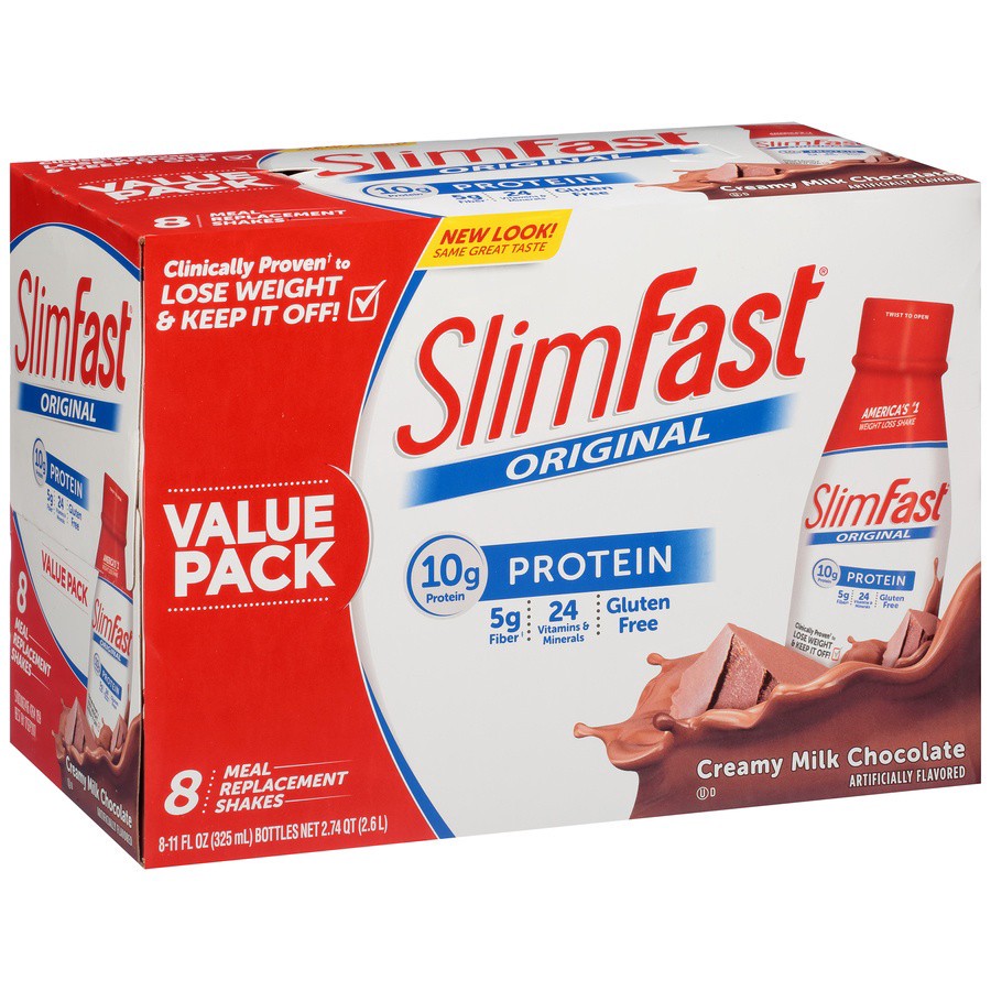 slide 18 of 19, SlimFast Meal Replacement Shake, Creamy Milk Chocolate, Value Size, 8 ct