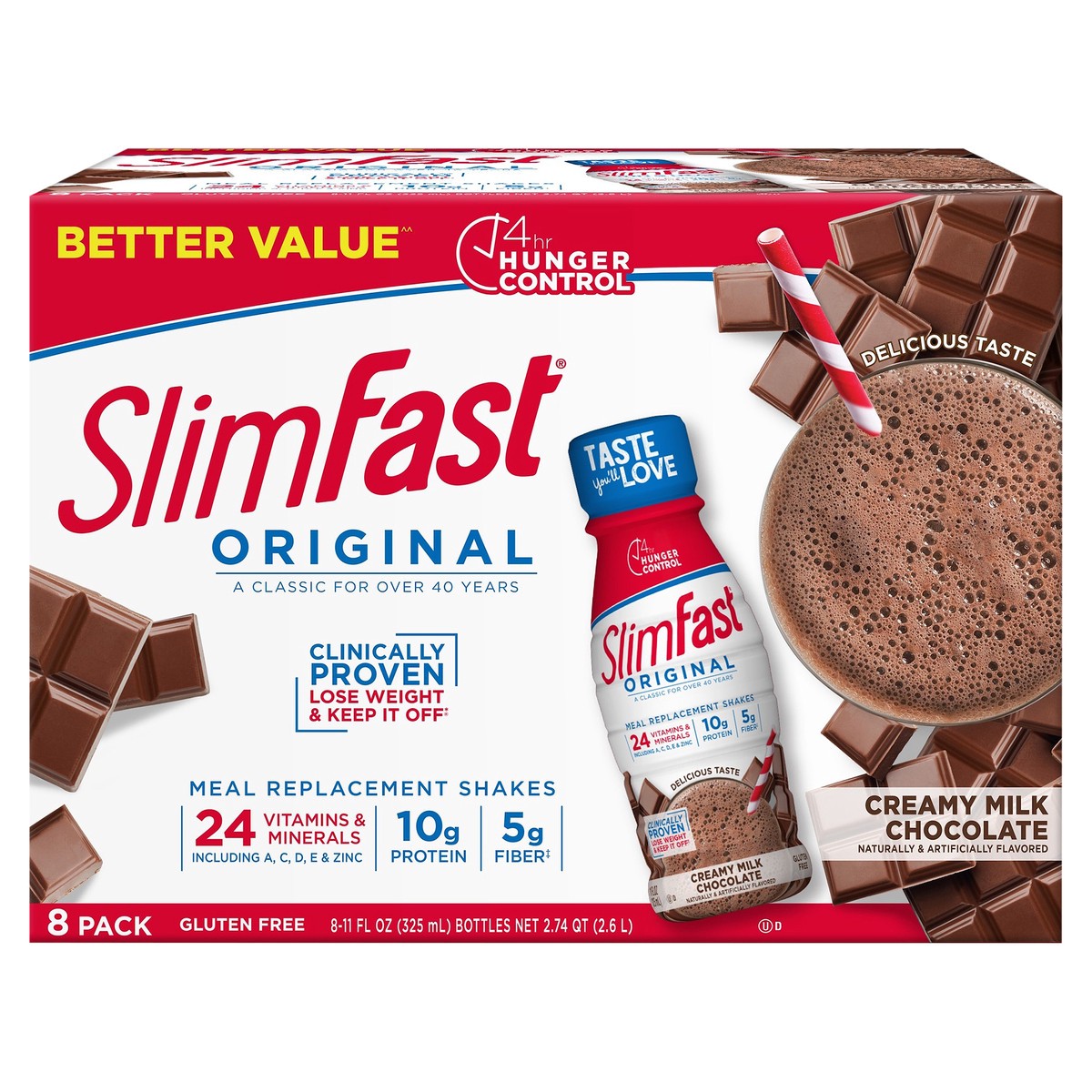 slide 1 of 19, SlimFast Meal Replacement Shake, Creamy Milk Chocolate, Value Size, 8 ct