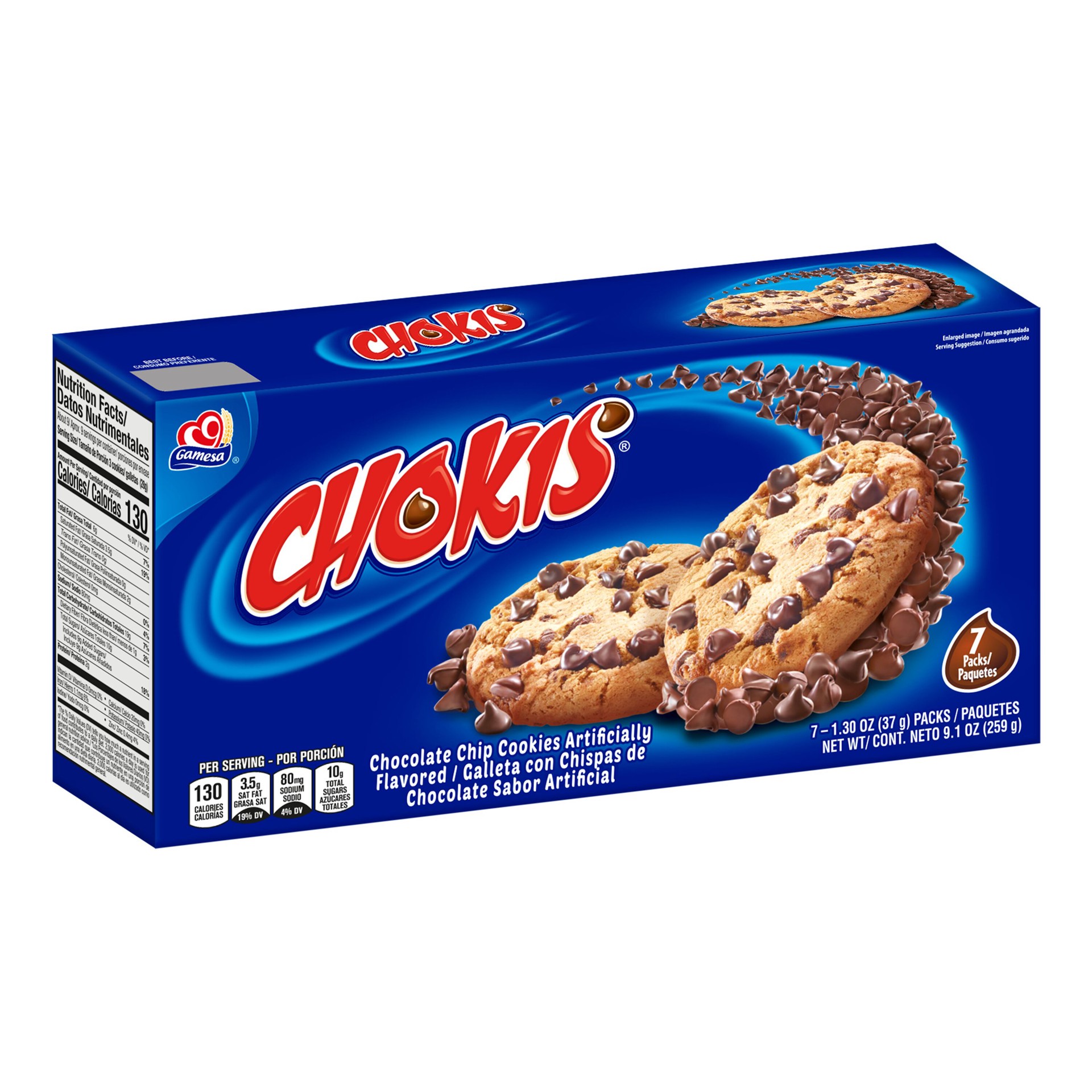 slide 1 of 1, Gamesa Chokis Chocolate Chip Cookies Artificial Flavored 1.30 Oz 7 Count, 9.1 oz