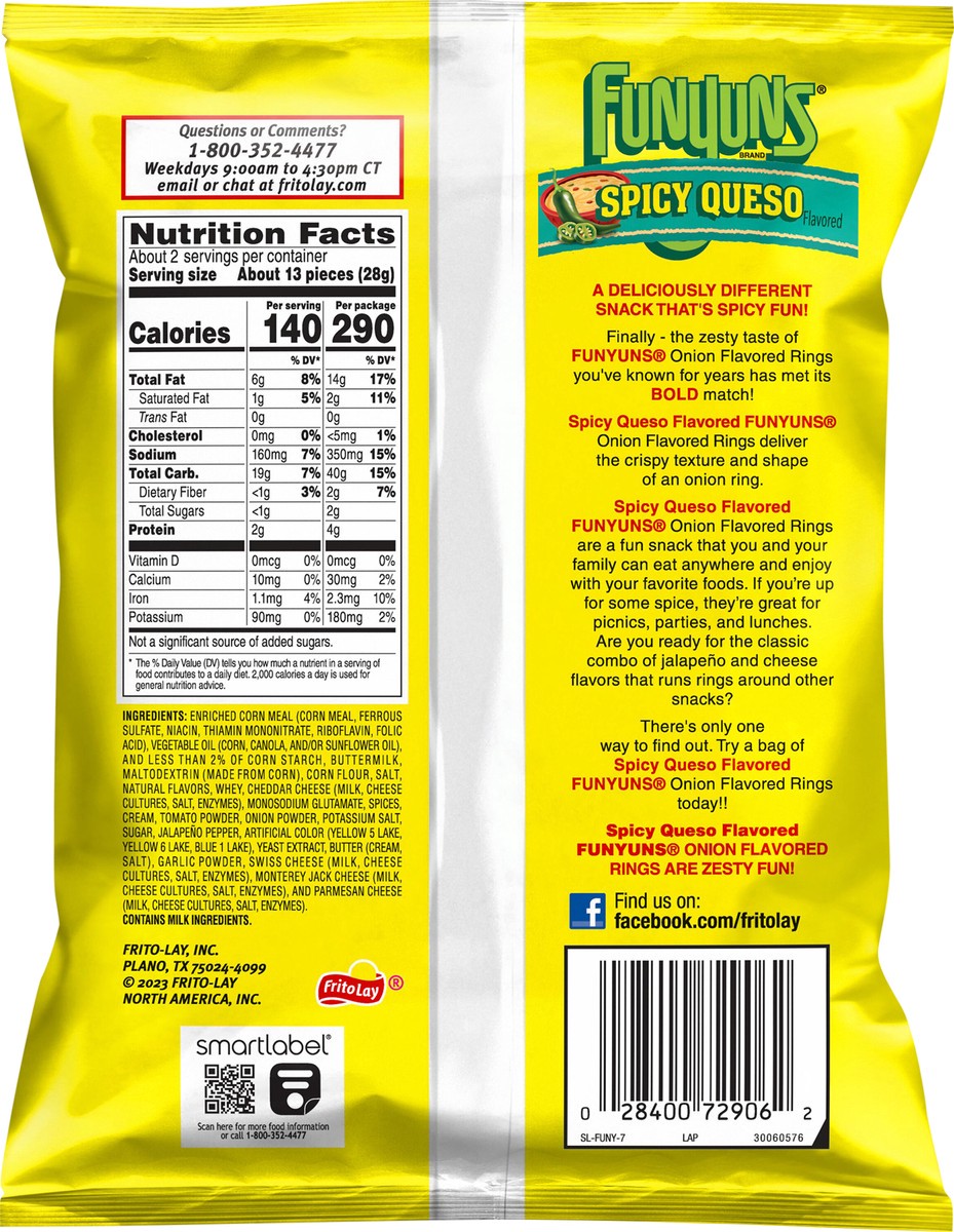 slide 3 of 3, Funyuns Onion Flavored Rings Spicy Queso Flavored 2 1/8 Oz, 2.12 oz